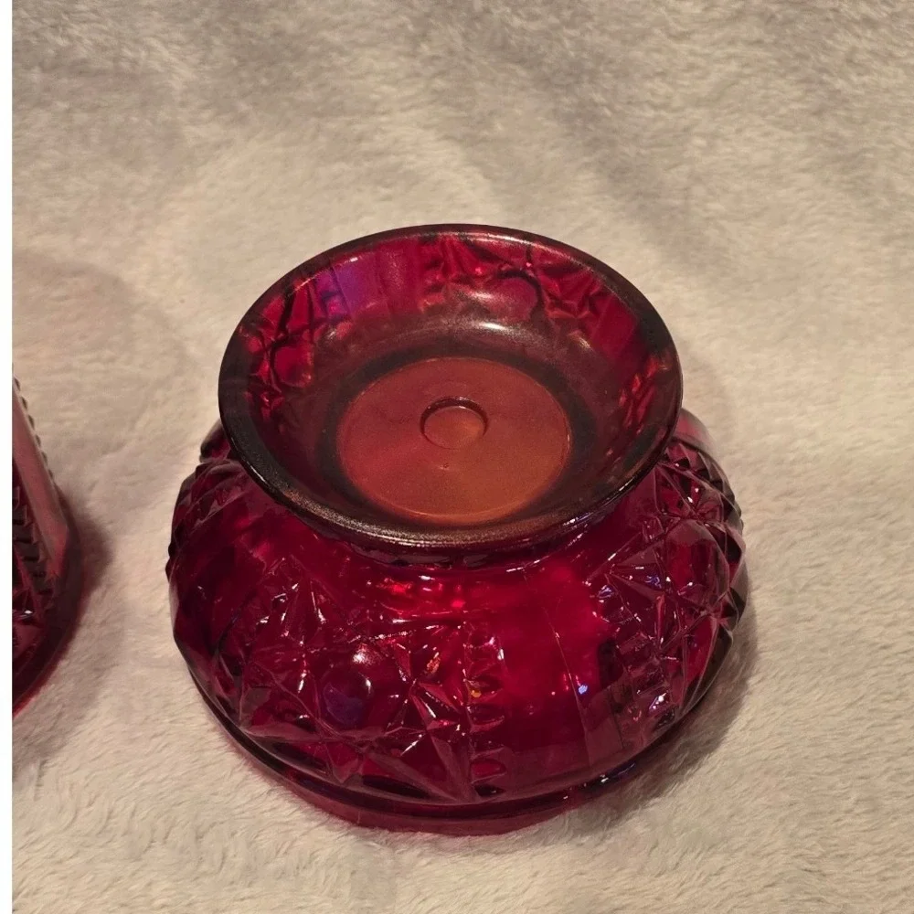 Vintage Indiana Glass Stars and Bars Ruby Flash‎ Red Fairy Lamp Candle Holder